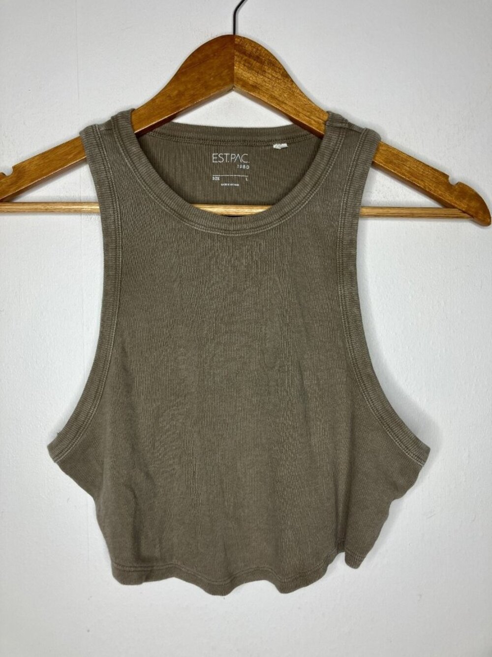 EST.PAC. Women's Brown Tan Ribbed Cropped Tank Top Size Large